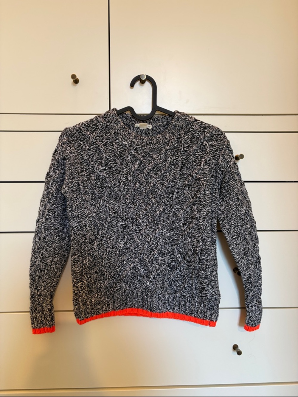 Crewcuts Black & White Marled Cable Knit Sweater with Red Trim